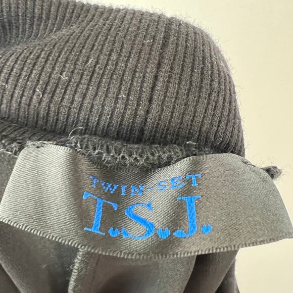 Twin-Set T.S.J. Black Sweatpants Leather Striped Jogger Ribbed Cuff Sz M Medium - Picture 6 of 7